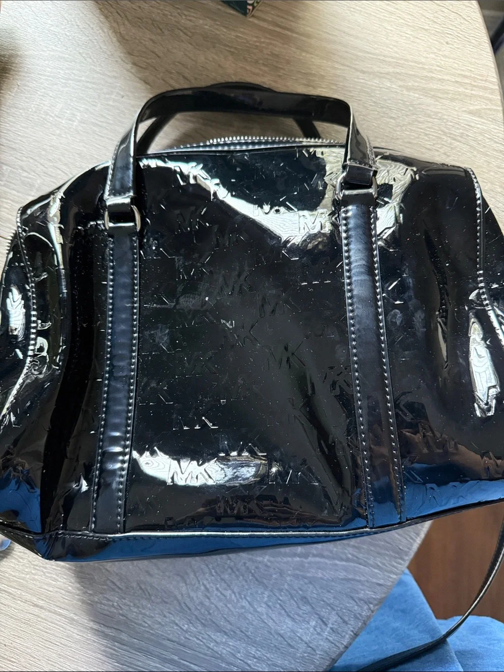 Michael Kors Black Patent Satchel with Embossed MK